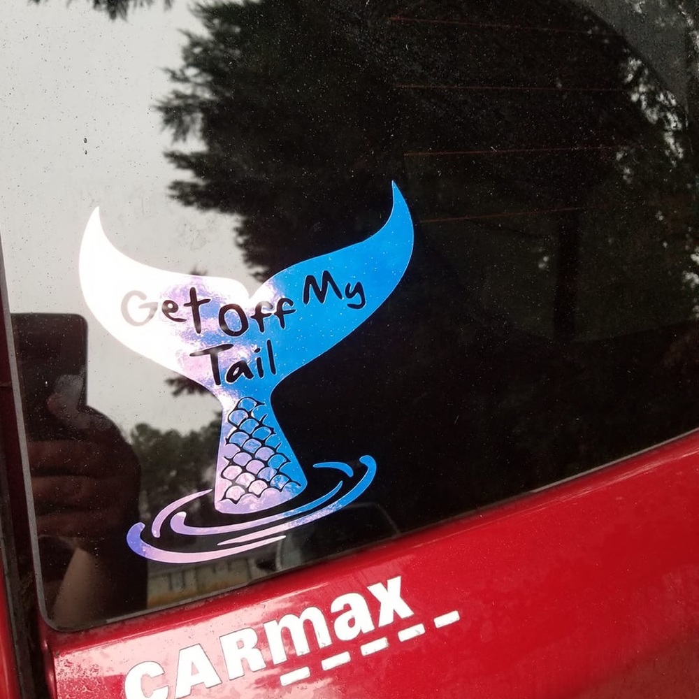 Hologram Get Off My Tail Mermaid Car Sticker Decal